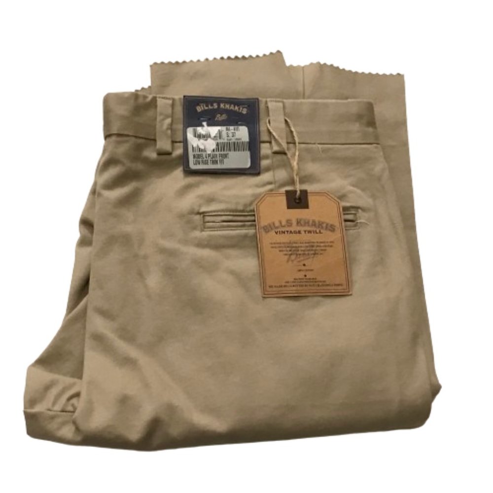 NWT Men Size 37 Bills Khakis M4 Vintage Twill Plain Front Low Rise Trim Fit Pant